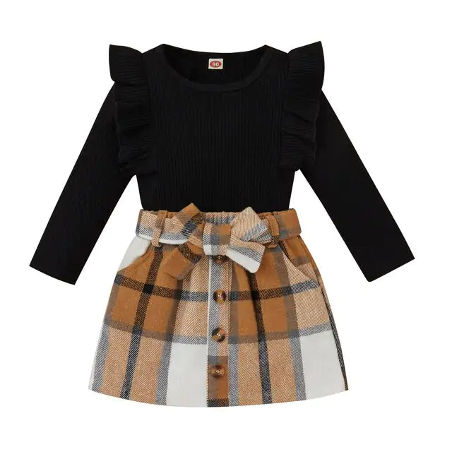 Knitted Ribbed Check Skirt Set