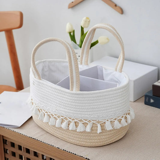 Baby Nappy Caddy Organiser Rope Tassel