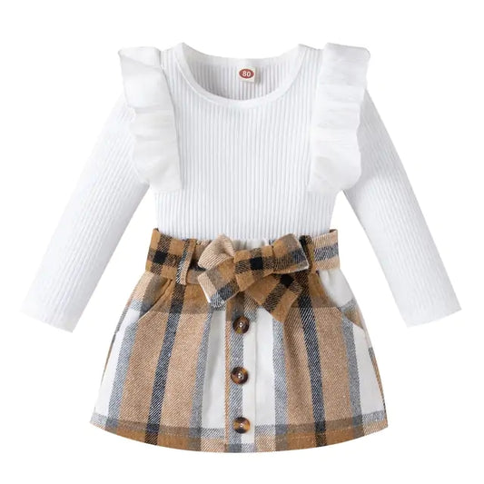 Knitted Ribbed Check Skirt Set