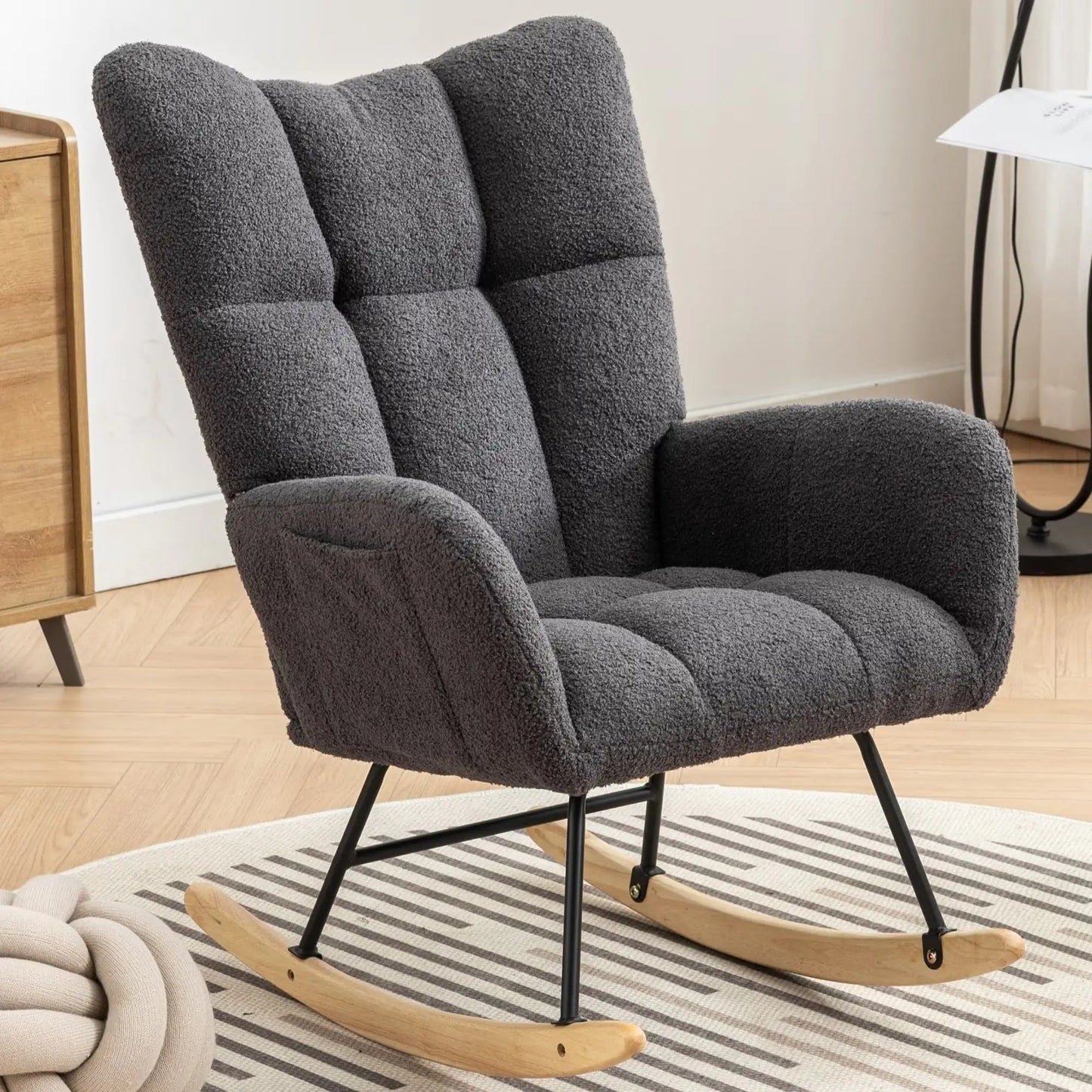 Soft Teddy Fabric Rocking Chair