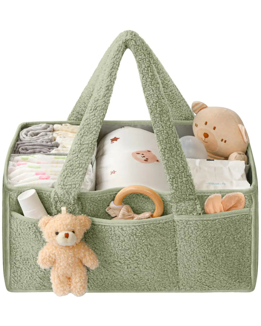 Green Teddy Fleece Baby Nappy Caddy